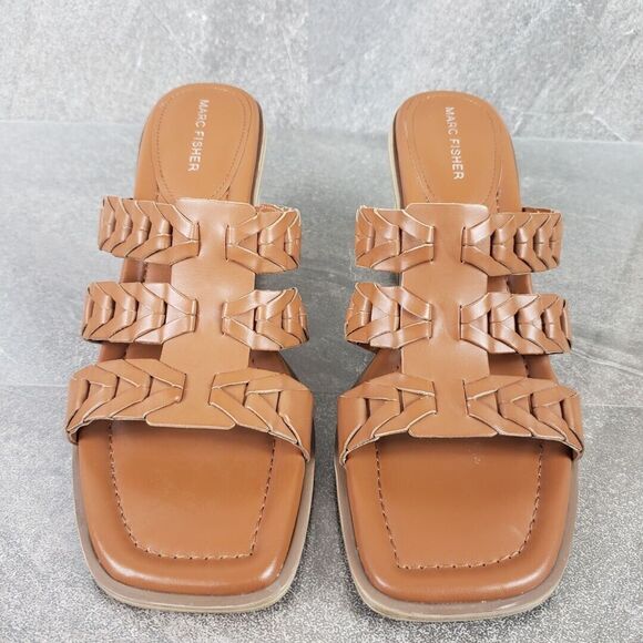 Marc Fisher Sandals Womens 11 M Melita Brown Slip on Strappy Slip-On Block Heels - Picture 3 of 11